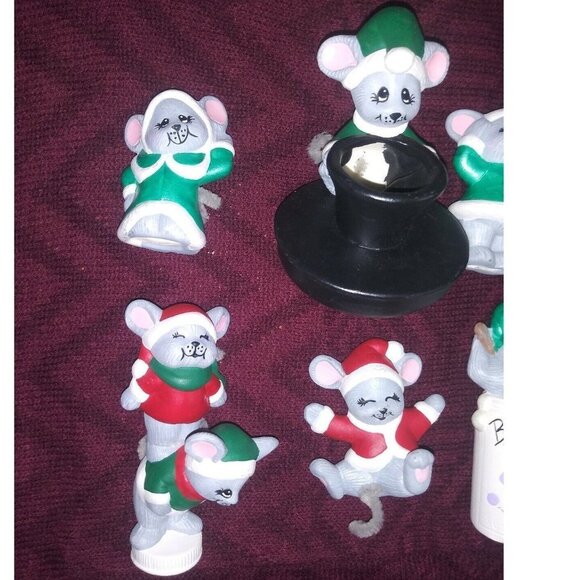 Set of 6 Mice Figurines Ceramic/Porcelain CUTE Holiday red green RARE Christmas - Picture 4 of 8